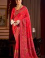 Staring Red Pashmina Saree With Mesmerising Blouse Piece