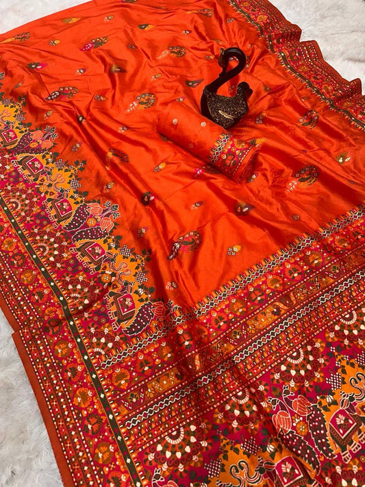 Incredible Orange Pashmina Saree With Arresting Blouse Piece