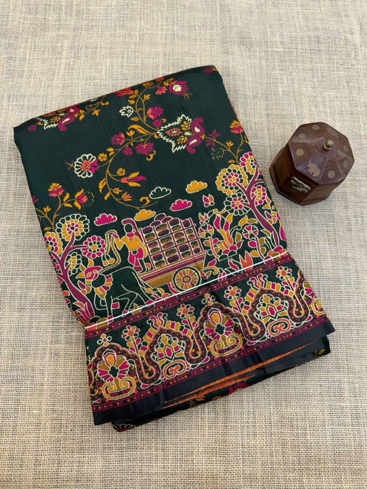 Dulcet Black Pashmina Saree With Assemblage Blouse Piece