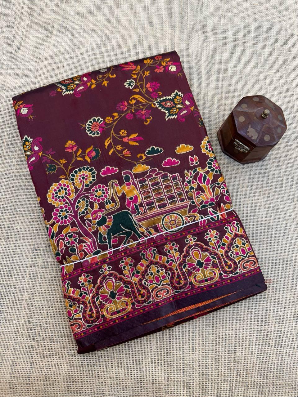 Gratifying Brown Pashmina Saree With Brood Blouse Piece