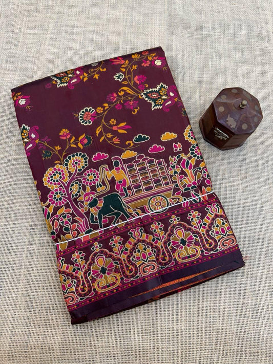 Gratifying Brown Pashmina Saree With Brood Blouse Piece