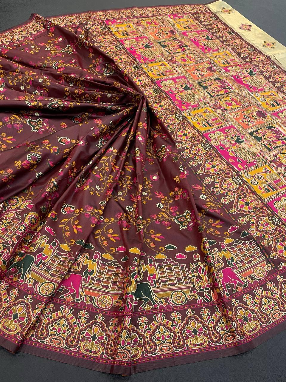 Gratifying Brown Pashmina Saree With Brood Blouse Piece