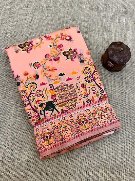Sumptuous Peach Pashmina Saree With Exquisite Blouse Piece