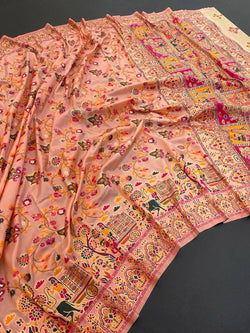 Sumptuous Peach Pashmina Saree With Exquisite Blouse Piece