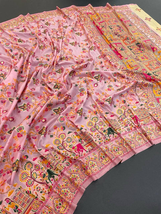 Ravishing Pink Pashmina Saree With Moiety Blouse Piece