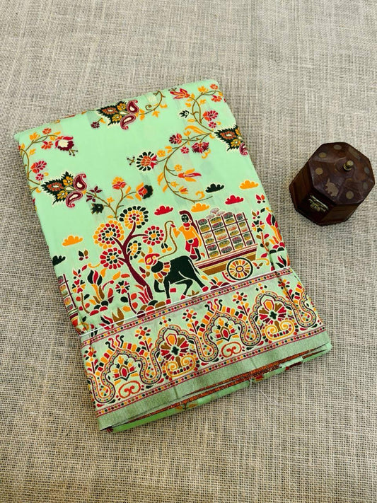 Enigmatic Pista Pashmina Saree With Posh Blouse Piece