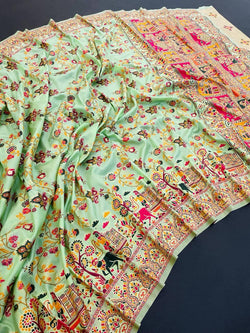 Enigmatic Pista Pashmina Saree With Posh Blouse Piece