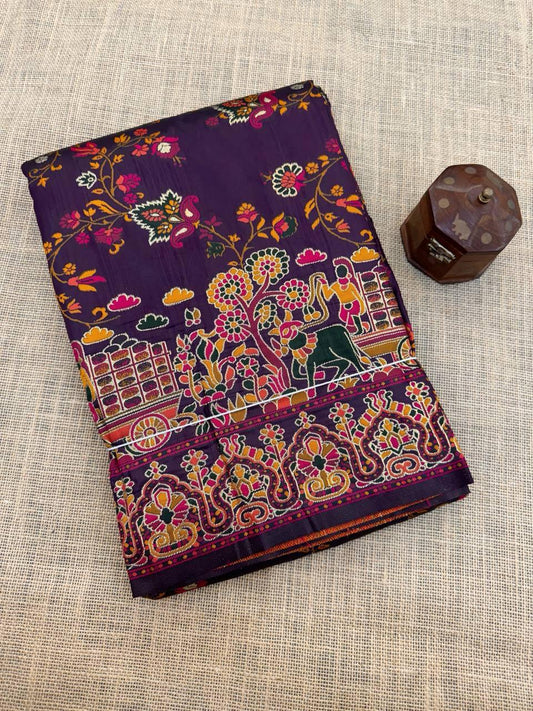 Resonant Purple Pashmina Saree With Angelic Blouse Piece