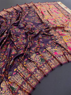 Resonant Purple Pashmina Saree With Angelic Blouse Piece