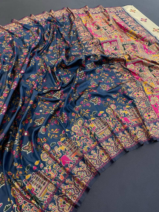 Nemesis Rama Pashmina Saree With Snappy Blouse Piece