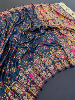 Nemesis Rama Pashmina Saree With Snappy Blouse Piece