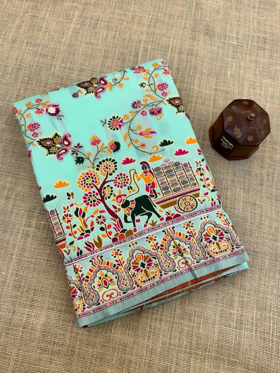 Pulsating Sky Pashmina Saree With Chatoyant Blouse Piece