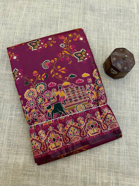 Palimpsest Wine Pashmina Saree With Bewitching Blouse Piece