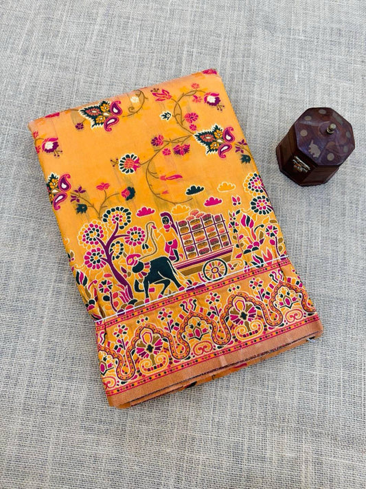 Alluring Yellow Pashmina Saree With Adoring Blouse Piece
