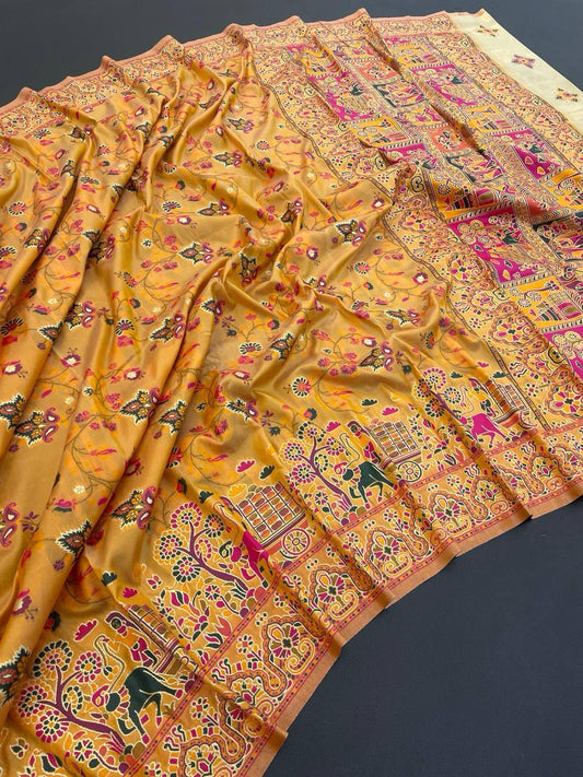 Alluring Yellow Pashmina Saree With Adoring Blouse Piece