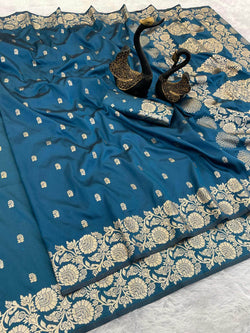 Refreshing Blue Soft Banarasi Silk Saree With Marvellous Blouse Piece