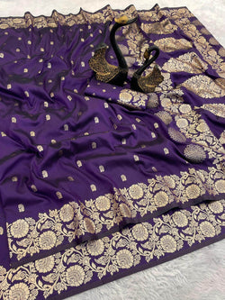 Enchanting Purple Soft Banarasi Silk Saree With Flamboyant Blouse Piece