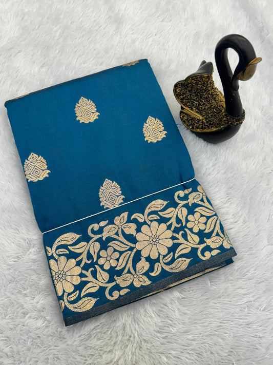 Scrupulous Blue Soft Banarasi Silk Saree With Fugacious Blouse Piece