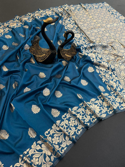 Scrupulous Blue Soft Banarasi Silk Saree With Fugacious Blouse Piece