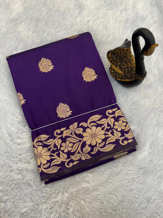 Tremendous Purple Soft Banarasi Silk Saree With Diaphanous Blouse Piece