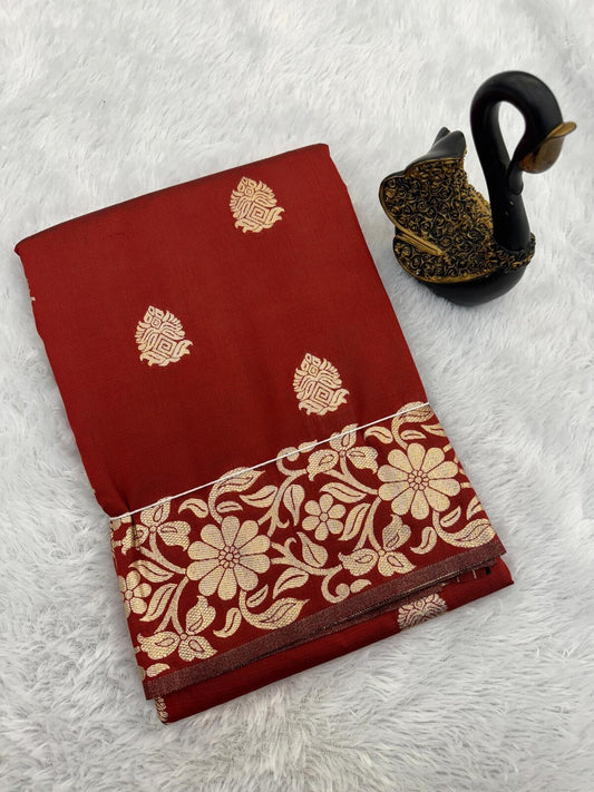 Verdant Red Soft Banarasi Silk Saree With Incomparable Blouse Piece