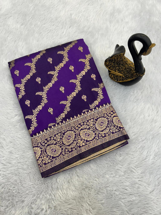 Stylish Purple Soft Banarasi Silk Saree With Whimsical Blouse Piece
