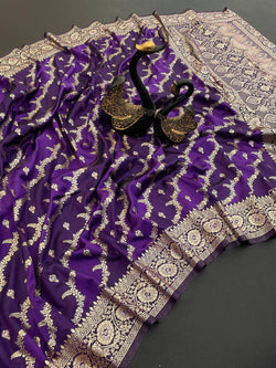 Stylish Purple Soft Banarasi Silk Saree With Whimsical Blouse Piece
