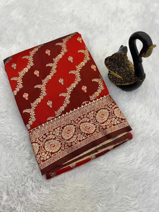 Petrichor Red Soft Banarasi Silk Saree With Beautiful Blouse Piece