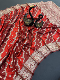 Petrichor Red Soft Banarasi Silk Saree With Beautiful Blouse Piece