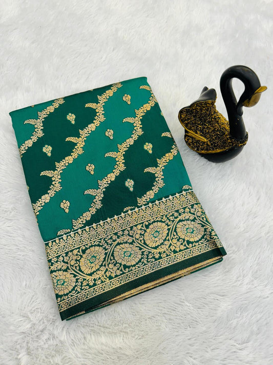 Pulsating Sea Green Soft Banarasi Silk Saree With Prodigal Blouse Piece