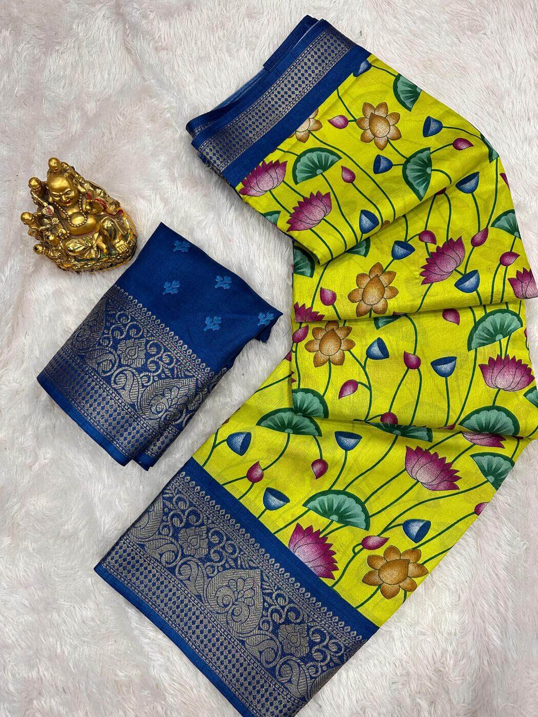 Vestigial Parrot Digital Printed Dola Silk Saree With Trendy Blouse Piece