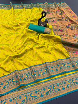 Nectarous Mustard Paithani Silk Saree With Eclat Blouse Piece