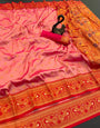 Mesmeric Peach Paithani Silk Saree With Gratifying Blouse Piece