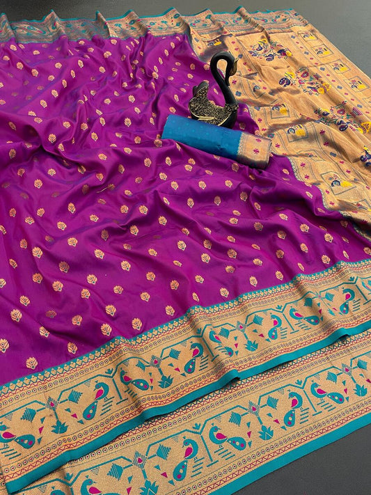 Enamoring Purple Paithani Silk Saree With Ideal Blouse Piece