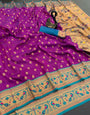 Enamoring Purple Paithani Silk Saree With Ideal Blouse Piece