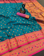 Confounding Rama Paithani Silk Saree With Demesne Blouse Piece