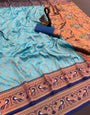 Captivating Sky Paithani Silk Saree With Desuetude Blouse Piece