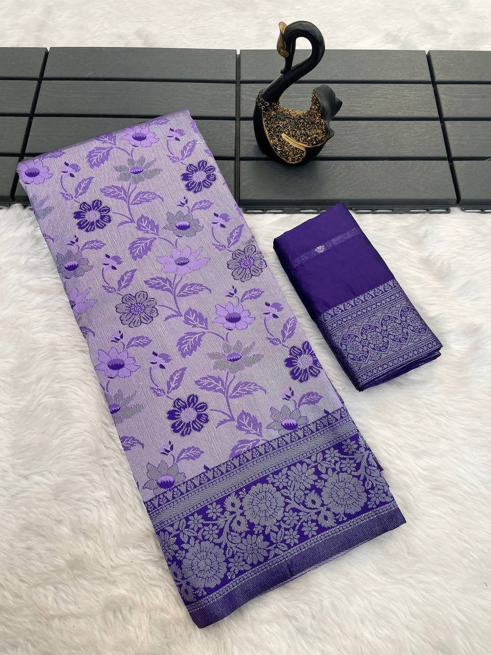 Serendipity Lavender Soft Banarasi Tissue Silk Saree With Ephemeral Blouse Piece