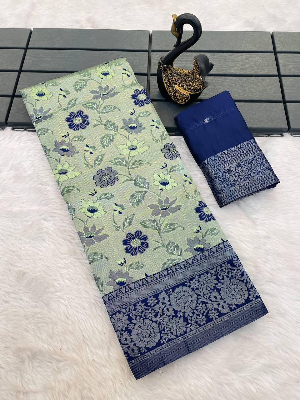 Lissome Pista Soft Banarasi Tissue Silk Saree With Beautiful Blouse Piece