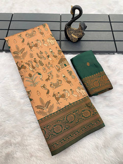 Surreptitious Peach Soft Banarasi Tissue Silk Saree With Chatoyant Blouse Piece