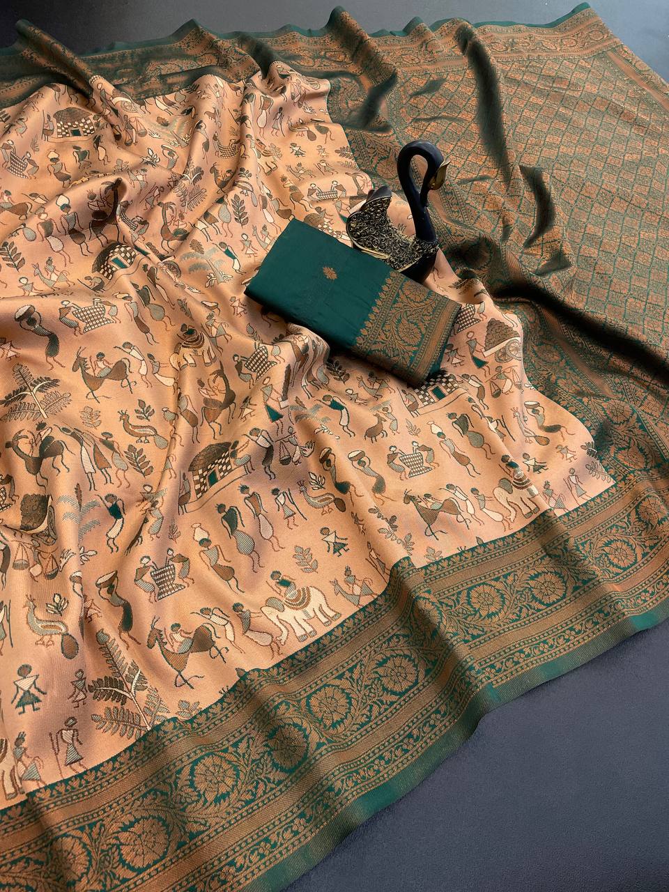 Surreptitious Peach Soft Banarasi Tissue Silk Saree With Chatoyant Blouse Piece