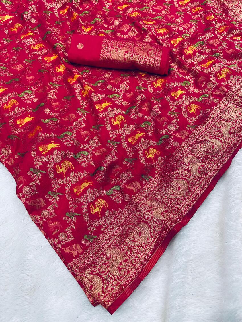 Splendiferous Dark Pink Soft Banarasi Silk Saree With Demesne Blouse Piece