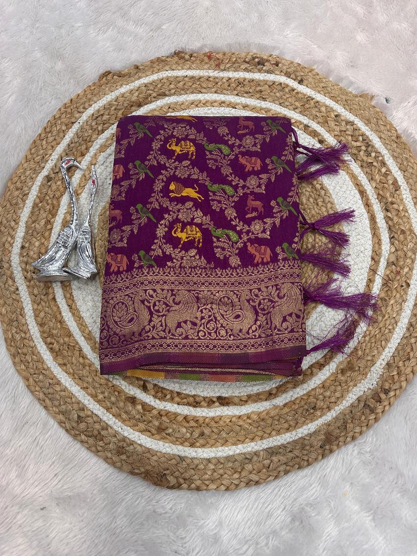 Charming Purple Soft Banarasi Silk Saree With Nemesis Blouse Piece