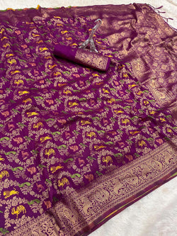 Charming Purple Soft Banarasi Silk Saree With Nemesis Blouse Piece