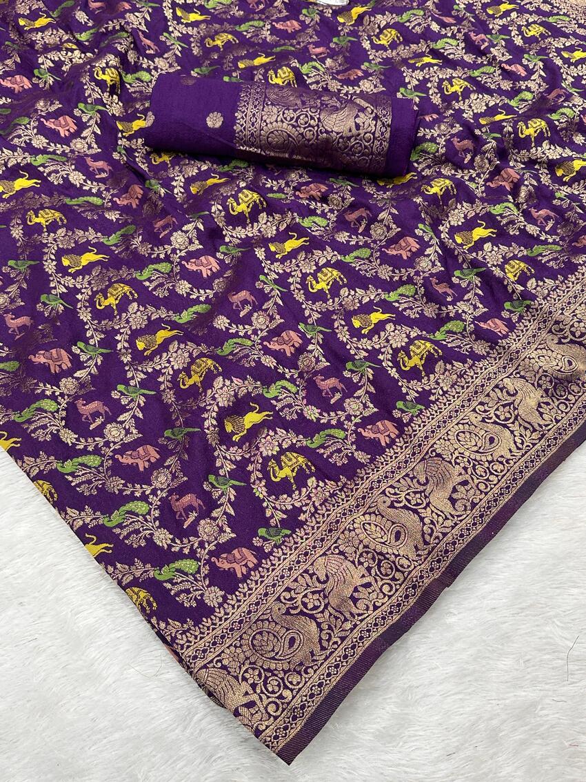 Nebula Royal Purple Soft Banarasi Silk Saree With Appealing Blouse Piece