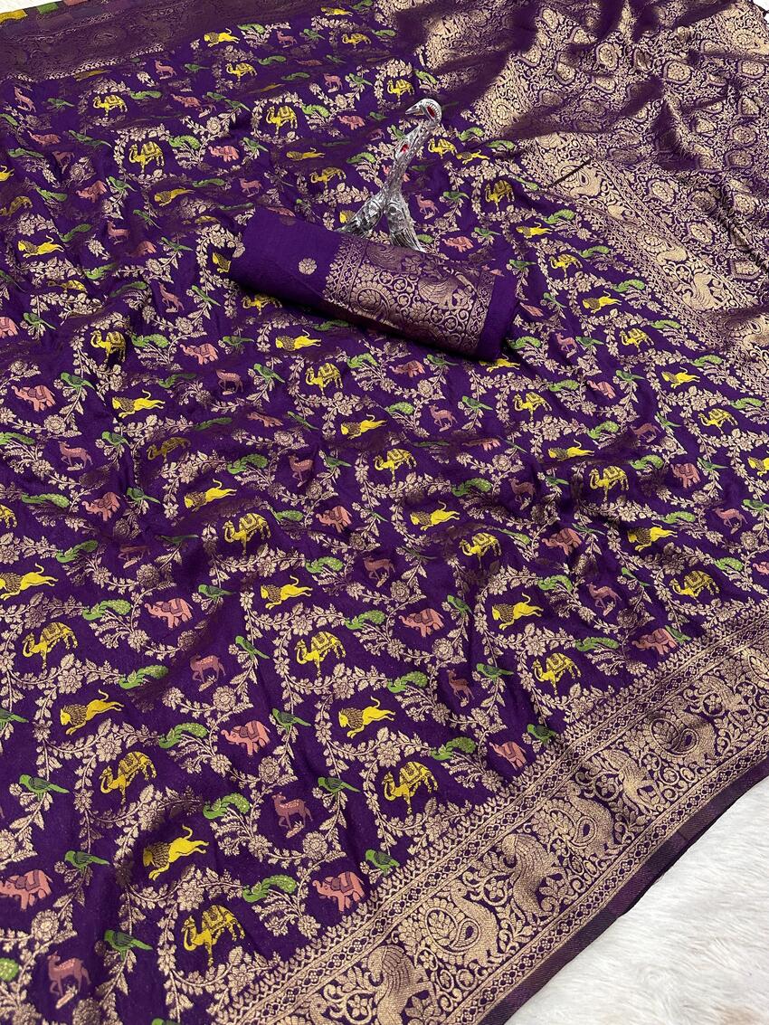 Nebula Royal Purple Soft Banarasi Silk Saree With Appealing Blouse Piece