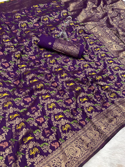 Nebula Royal Purple Soft Banarasi Silk Saree With Appealing Blouse Piece