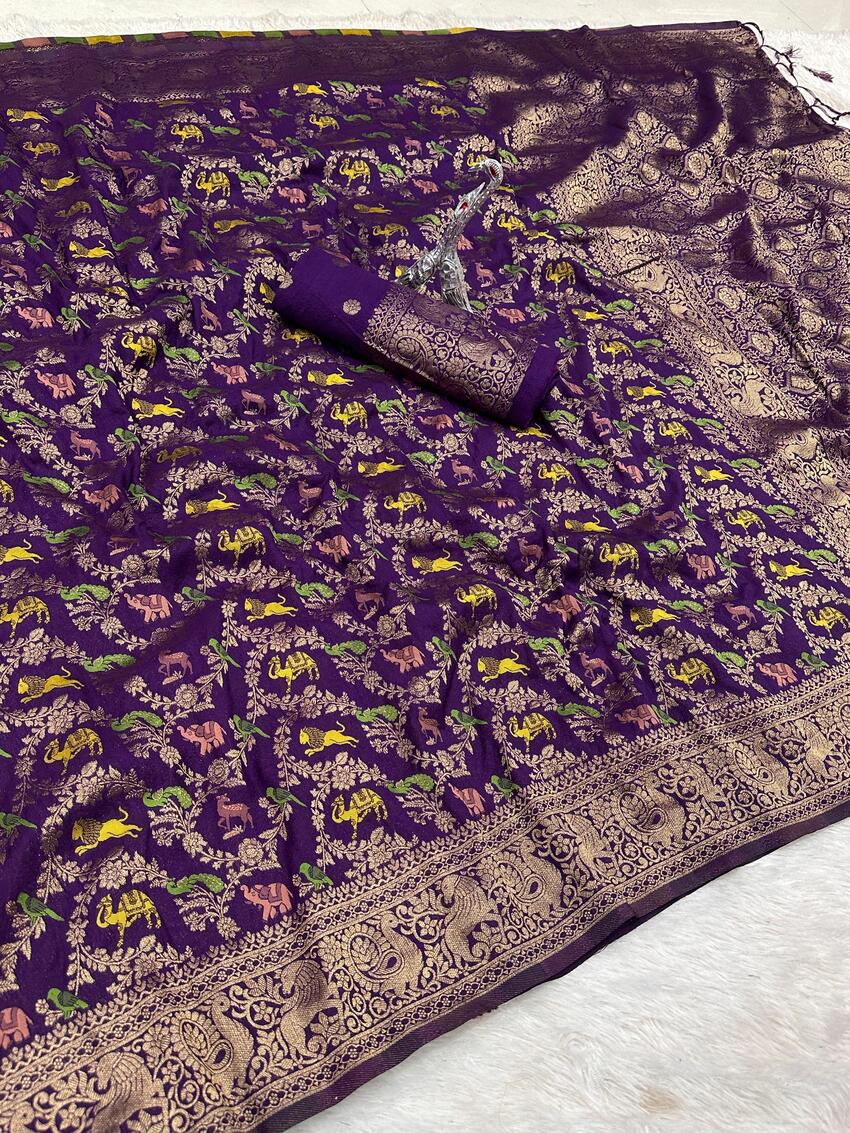 Nebula Royal Purple Soft Banarasi Silk Saree With Appealing Blouse Piece