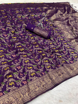 Nebula Royal Purple Soft Banarasi Silk Saree With Appealing Blouse Piece
