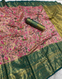 Luminous Baby Pink Kanjivaram Silk Saree With Entrancing Blouse Piece